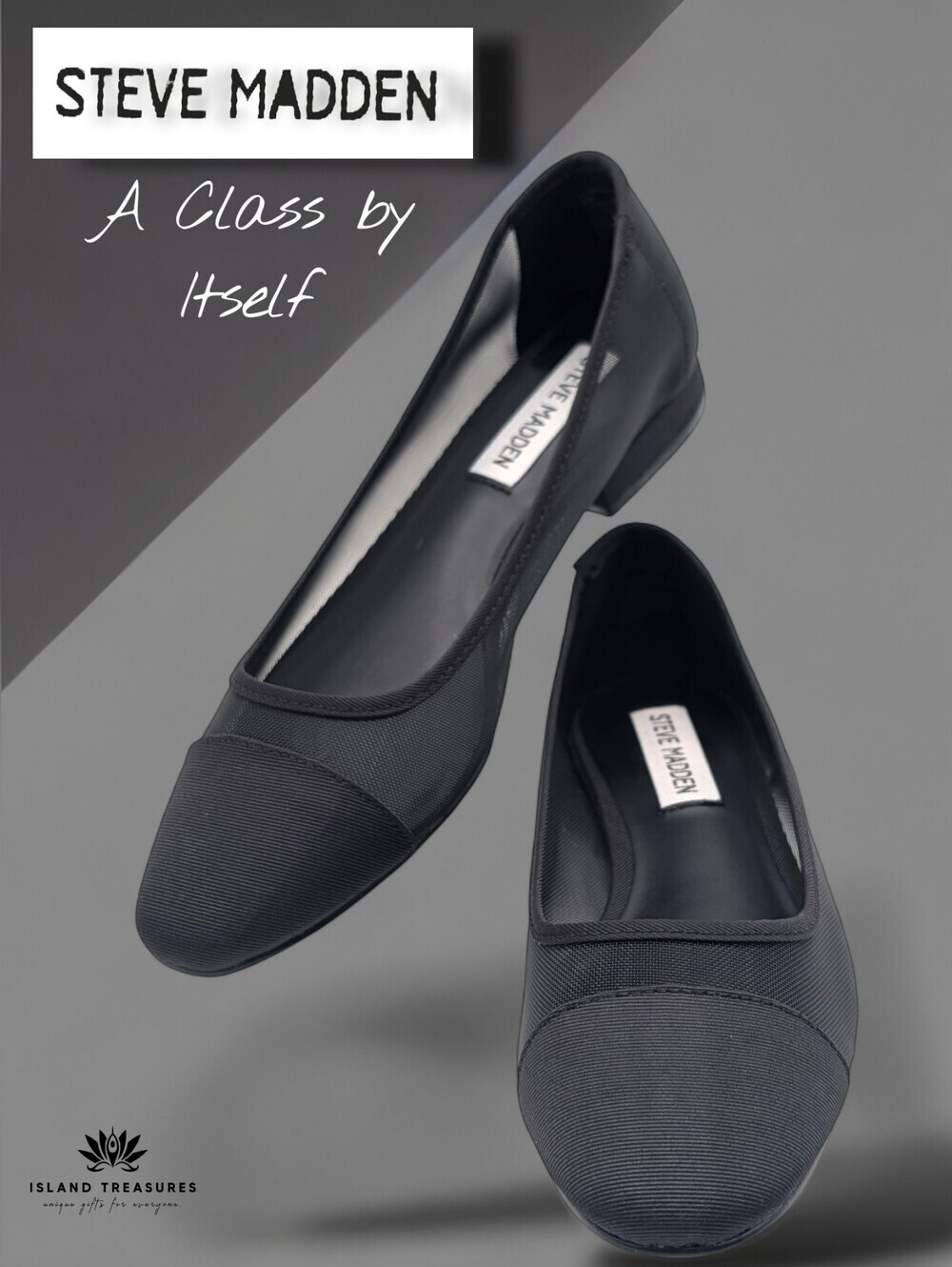 Steve Madden Size 6M Women's Sheer Black Mesh Cap Toe Ballet Flats Stacked Heels